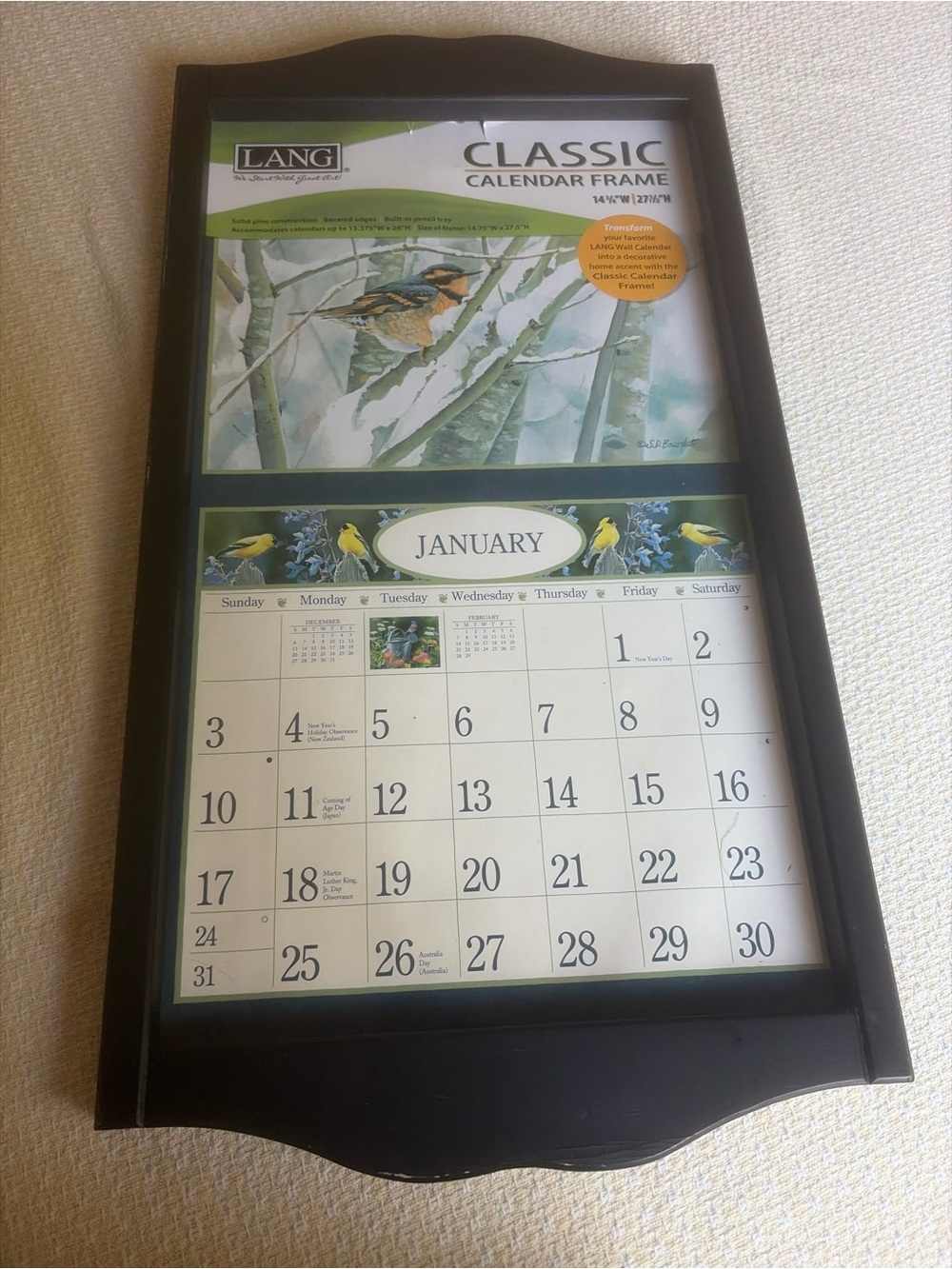 LANG Black Calendar Frame - Wall Calendar Display